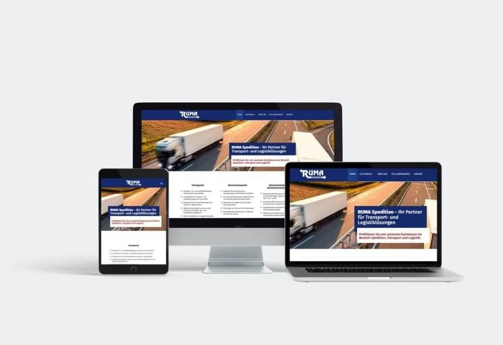 Webseite der RUMA Spedition für Transport- und Logistiklösungen