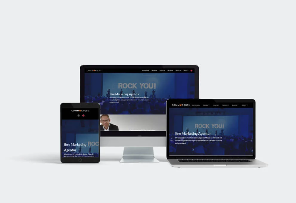 Webseite von Commacross für Messe-, Event- und virtuelle Markeninszenierung