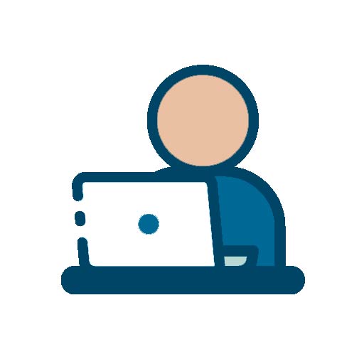 Icon mit einer Person vor dem Computer
