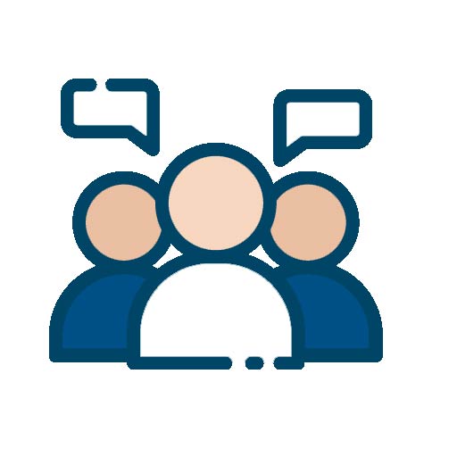 Icon mit mehreren Personen und Sprechblasen