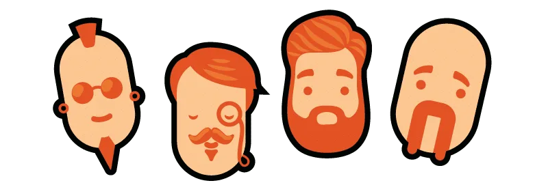 Ähnlich gestaltete Gesichter als Icon, die sich durch Details wie ein Monokel, einen Bart usw. unterscheiden.