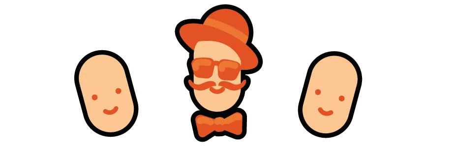 Rechts und links befinden sich relativ leere Gesichter-Icons, in der Mitte ist die selbe Basis, aber mit individuellen Design (z.B. eine Sonnenbrille)