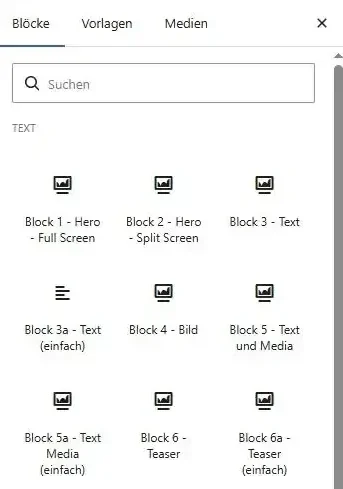 Blockauswahl im Southvision-Webbaukasten mit über 20 Bausteinen von Hero bis Jobs